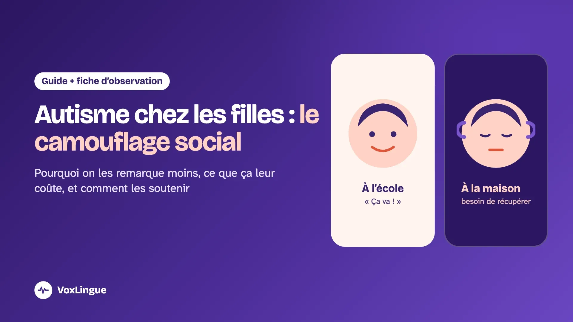 Deux visages d'une même enfant : souriante à l'école, qui dit « ça va », et épuisée à la maison, qui a besoin de récupérer