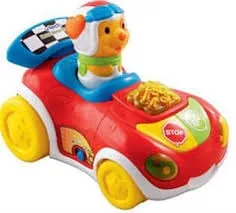 Toy push and go race car with a puppy driver