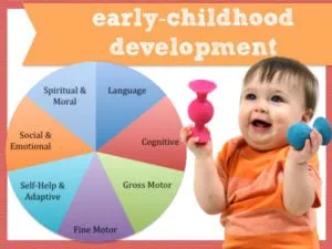 Chart of early childhood development areas, including language, cognitive, motor and social skills