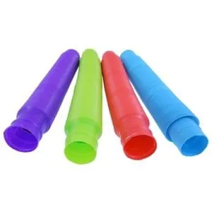 Four colorful stretchy pop tubes